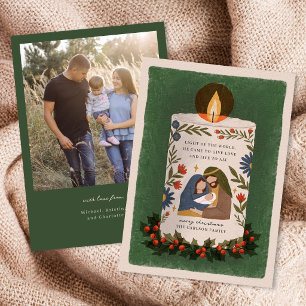 Rustic Nativity Candle Religious Christmas Photo Holiday Card