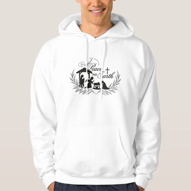 Rustic Nativity Peace on Earth Wreath Adult  Hoodie (Front)