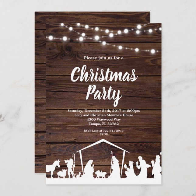 Rustic Nativity Scene Christmas Holiday Party Invitation (Front/Back)