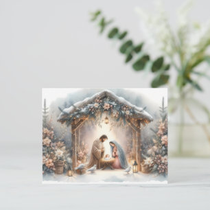 Rustic Nativity Scene with Winter Florals Card