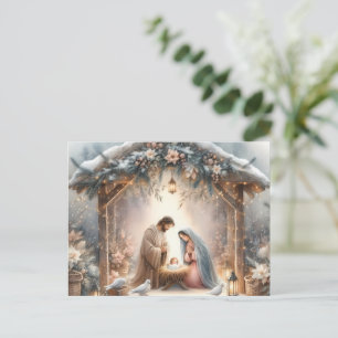Rustic Nativity Scene with Winter Florals Card