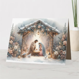 Rustic Nativity Scene with Winter Florals Card