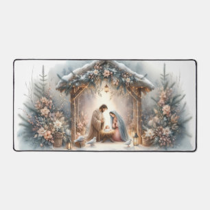 Rustic Nativity Scene with Winter Florals Desk Mat