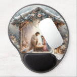 Rustic Nativity Scene with Winter Florals Gel Mouse Mat<br><div class="desc">This serene nativity scene captures the peaceful beauty of the Holy Family beneath a rustic wooden stable, gently lit by lanterns and surrounded by soft snowfall. The design features Mary, Joseph, and baby Jesus in a warm, reverent moment, accentuated by delicate winter florals, snow-covered pine branches, and glowing string lights....</div>