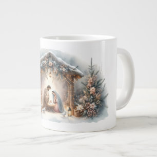 Rustic Nativity Scene with Winter Florals Large Coffee Mug