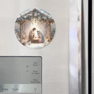 Rustic Nativity Scene with Winter Florals Magnet