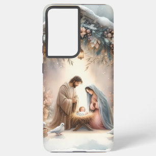 Rustic Nativity Scene with Winter Florals Samsung Galaxy Case