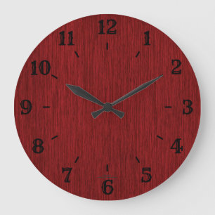 Rustic Natural Grainy Red Wood Look Clock