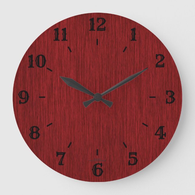 Rustic Natural Grainy Red Wood Look Clock (Front)
