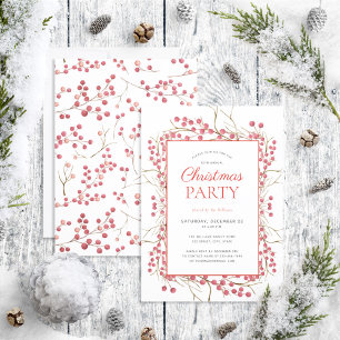 Rustic Natural Red Berry Christmas Party Invitation