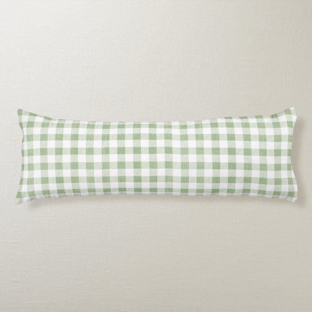 Rustic Natural Sage Gingham Plaid Body Cushion (Front)