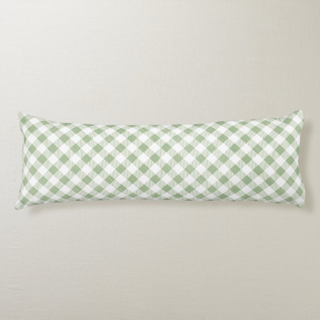 Rustic Natural Sage Gingham Plaid Body Cushion (Front)