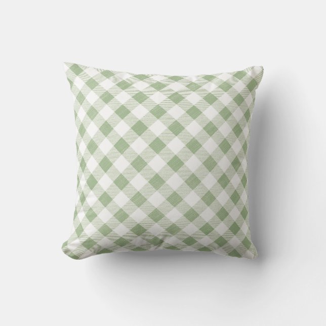 Rustic Natural Sage Gingham Plaid   Cushion (Front)