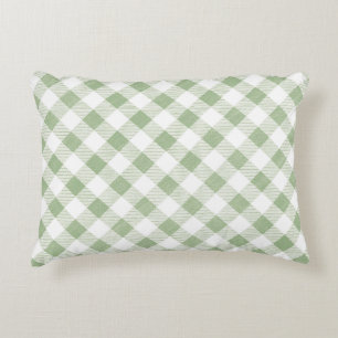 Rustic Natural Sage Gingham Plaid  Decorative Cushion