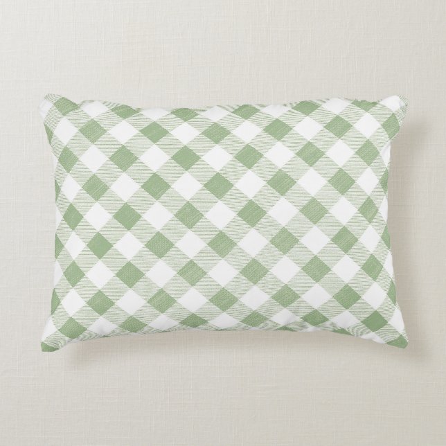 Rustic Natural Sage Gingham Plaid  Decorative Cushion (Front)
