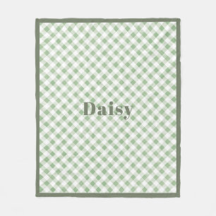 Rustic Natural Sage Gingham Plaid Fleece Blanket