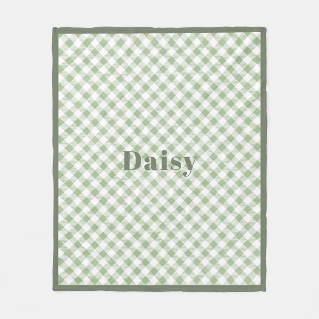 Rustic Natural Sage Gingham Plaid Fleece Blanket (Front)
