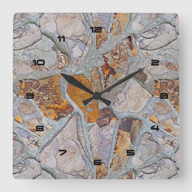 Rustic Natural Stone Pattern Print 2 Square Wall Clock (Front)