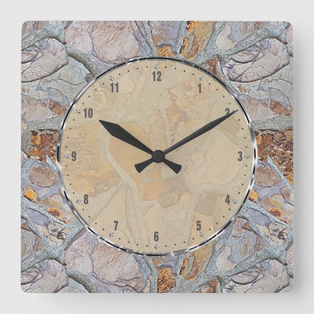 Rustic Natural Stone Pattern Print Square Wall Clock (Front)