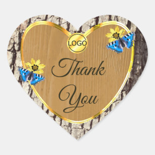Rustic Natural Tree Bark Grain Cute Thank You Logo Heart Sticker