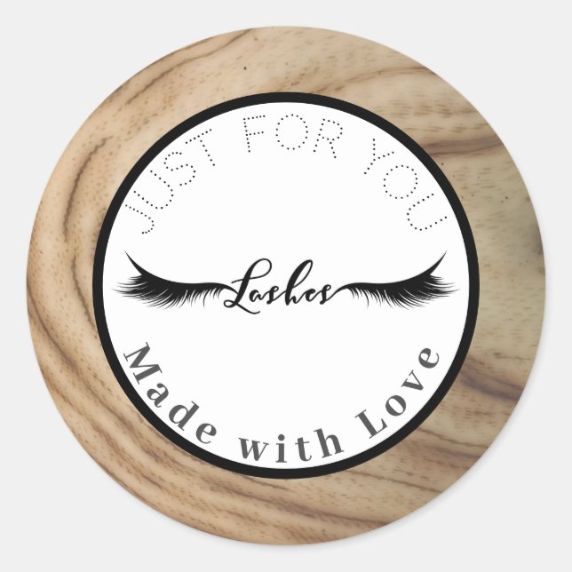 Rustic Natural Wood Grain Makeup Lashes Classic Round Sticker (Front)