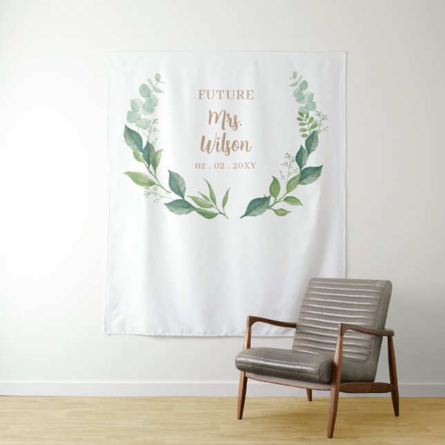 Rustic Nature Greenery Bridal Shower Backdrop Tapestry (In Situ)