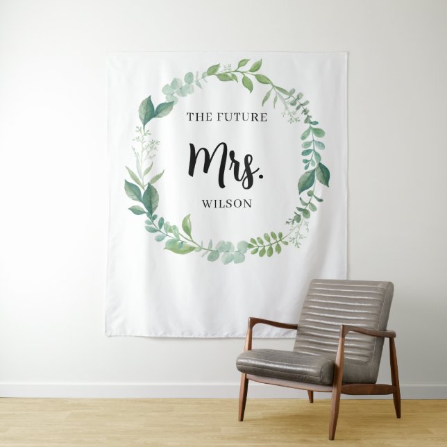 Rustic Nature Greenery Bridal Shower Backdrop Tapestry (In Situ)