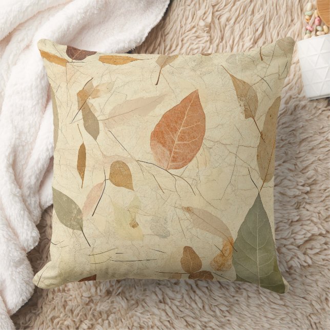 Rustic Nature-Inspired Leaf - Botanical Art (3) Cushion (Blanket)