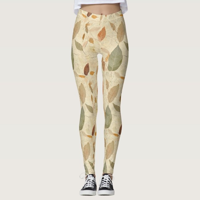 Rustic Nature-Inspired Leaf - Botanical Art (3) Leggings (Front)