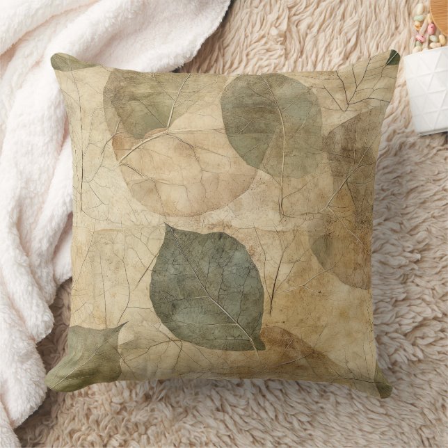 Rustic Nature-Inspired Leaf - Botanical Art (6) Cushion (Blanket)
