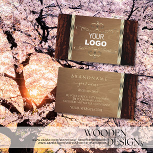 Rustic Nature Tree Bark Grain Gold Border Logo Business Card