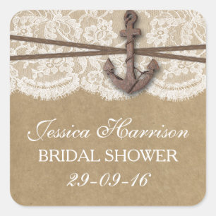 Rustic Nautical Anchor Beach Bridal Shower Square Sticker