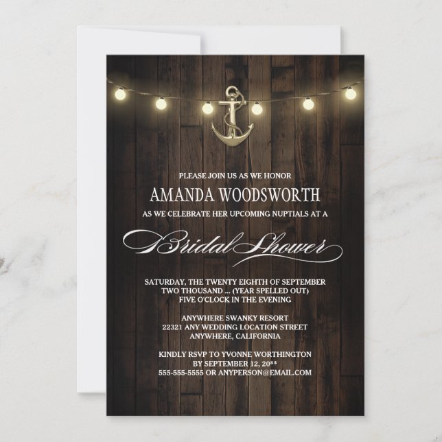 Rustic Nautical Anchor Bridal Shower Invitations (Front)