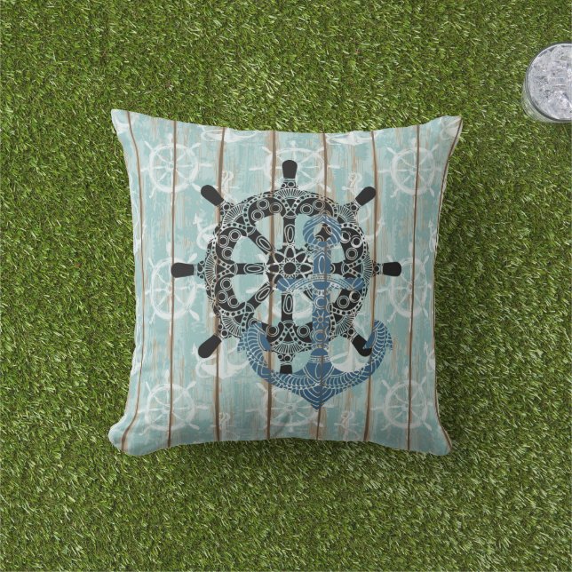 Rustic Nautical Anchor  Cushion (Grass)