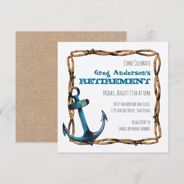 Rustic Nautical Anchor Retirement Invitation (Front/Back)