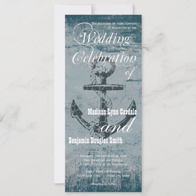 Rustic Nautical Anchor Vertical Wedding Invitation (Front)