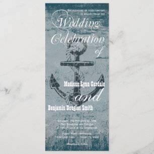 Rustic Nautical Anchor Vertical Wedding Invitation