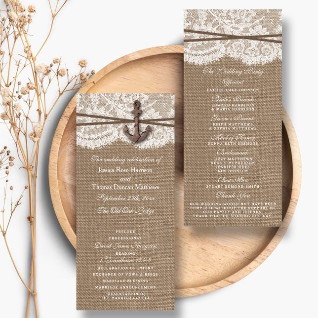 Rustic Nautical Anchor Wedding Program Rack Card (Creator Uploaded)