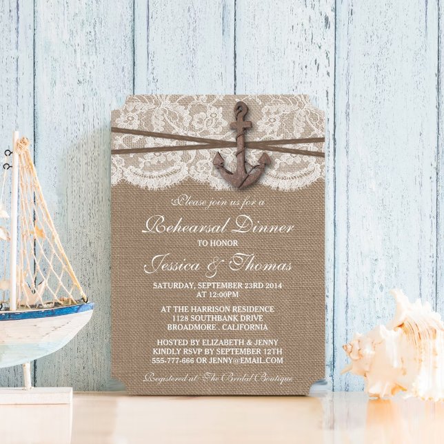 Rustic Nautical Anchor Wedding Rehearsal Dinner Invitation (Creator Uploaded)