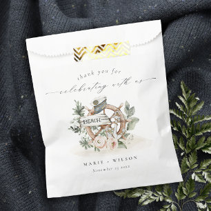 Rustic Nautical Anchor Wheel Leafy Floral Wedding Favour Bags