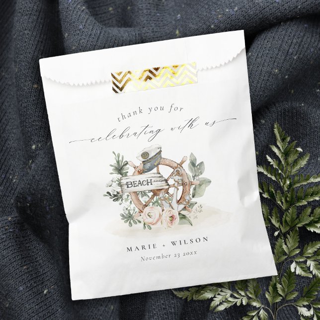 Rustic Nautical Anchor Wheel Leafy Floral Wedding Favour Bags (Creator Uploaded)