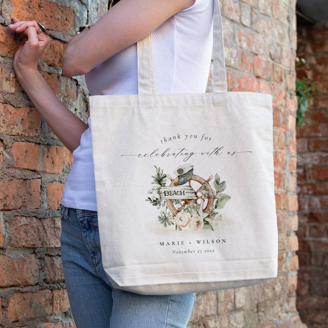 Rustic Nautical Anchor Wheel Leafy Floral Wedding Tote Bag (Creator Uploaded)