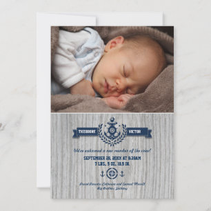 Rustic Nautical Baby Photo Birth Announcement