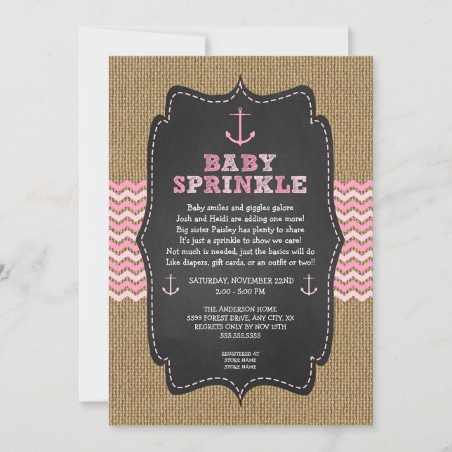 Rustic Nautical baby sprinkle for girl baby shower Invitation (Front)