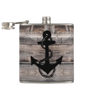 rustic nautical background with ANCHOR Hip Flask