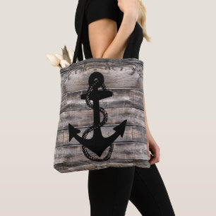 rustic nautical barn wood with ANCHOR   Tote Bag
