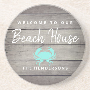 Rustic Nautical Beach House Crab Personalised Coaster