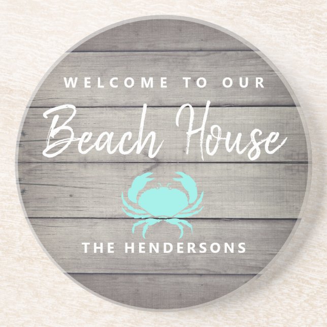 Rustic Nautical Beach House Crab Personalised Coaster (Front)