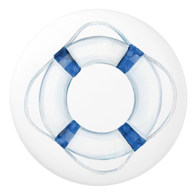 Rustic Nautical Blue Life Ring Buoy  Ceramic Knob (Front)