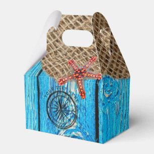 Rustic Nautical Blue Wood Burlap Starfish Favour Box